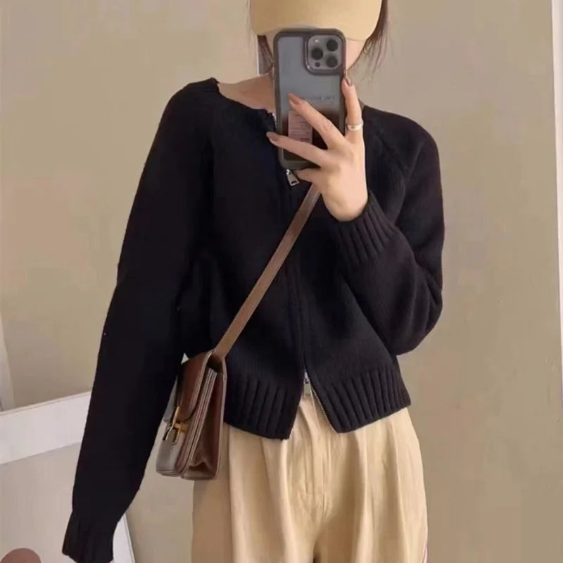 Cropped Zipper Knit Jacket